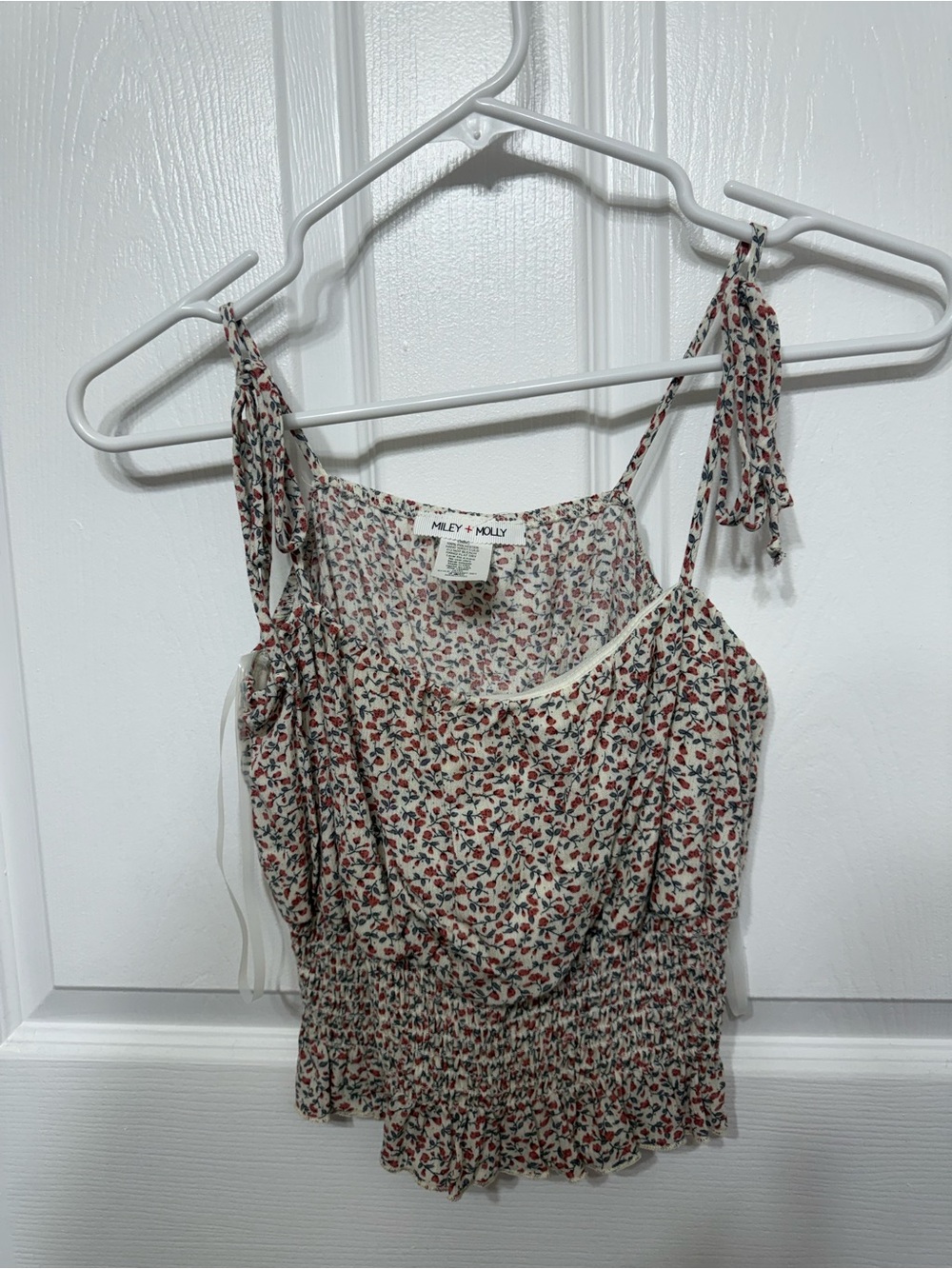 Ivory Floral Tie-Strap Smocked Tank Top